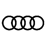 Audi Logo mit vier Ringen auf weißem Hintergrund